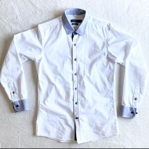 Carven‎ Mens Button-Up Cotton Shirts Mens M White/Blue Striped cuffs